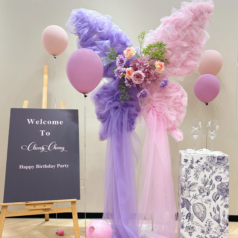 生日场景结婚布置装饰大号蝴蝶kt板纱幔气球仿真花迎宾牌拍照背景,淘宝优惠券,粉丝福利购,淘宝优惠卷