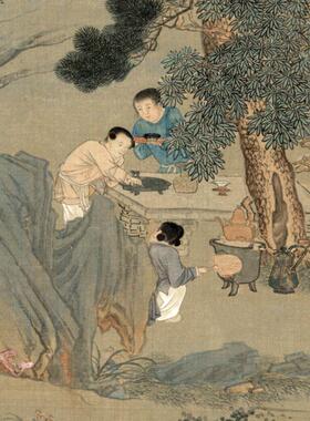 玉洞仙源图仇英山水画新中式玄关装饰画走廊过道竖版挂画中国风