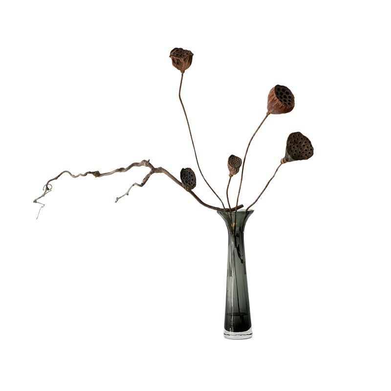 现代简约ins风 小口长颈竖条纹透明灰色玻璃花器单枝水养花瓶摆件,淘宝优惠券,粉丝福利购,淘宝优惠卷