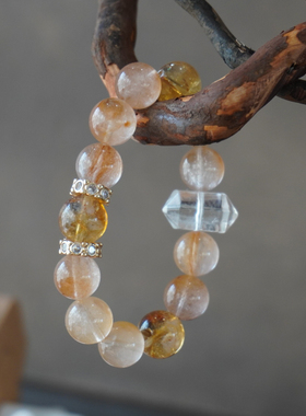 鹿与花园黄塔晶红兔毛手串手链女