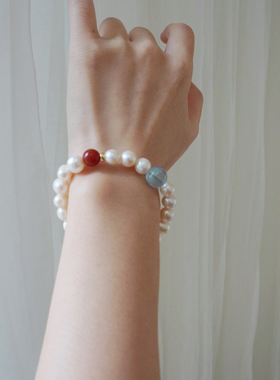 鹿与花园天然淡水珍珠手串海蓝宝