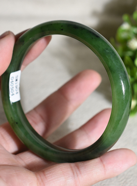碧玉手镯60mm和田玉俄碧玉镯子细条窄条手镯女 可复检验货有黑点