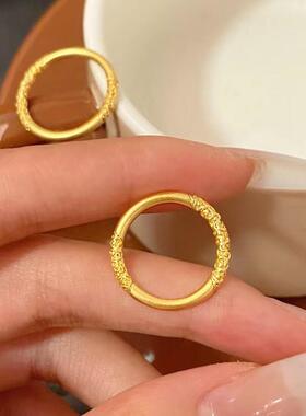 古法卷草纹沙金戒指仿真黄金紫荆花指环金店同款戒子结婚订婚对戒