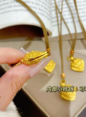 谛听瑞兽铃沙金吊坠项链黄金色金店同款轻奢驱魔铃毛衣链2025新款