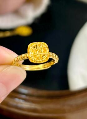 小方糖戒指仿真黄金色开口爱心指环沙金开口可调节戒子金店同款女