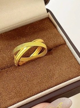 流金岁月双环沙金戒指环环相扣交叉仿真黄金指环周家同款久不掉色