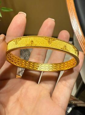 拉丝四叶草手镯仿真黄金沙金新中式花丝手环婚嫁首饰轻奢高级感女