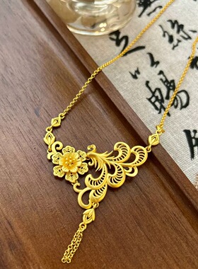富贵花凤凰流苏沙金项链仿真黄金色女订婚婚嫁秀禾服三金五金结婚