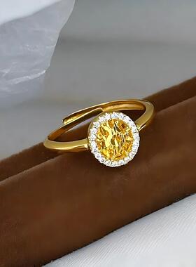 爱心方糖戒指沙金仿真黄金色指环碎冰冰点钻食指戒轻奢高级感心形