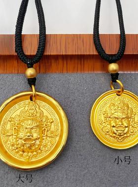 黄财神吊坠占巴拉黄财神民族风圆牌项链仿真黄金色不掉色金店同款