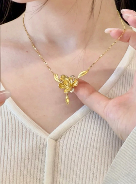 玉兰花沙金项链周家仿真黄金