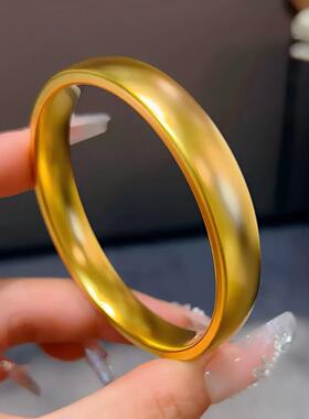 轮胎沙金手镯女素圈仿真黄金色古法大金镯子泥鳅背结婚三金五金