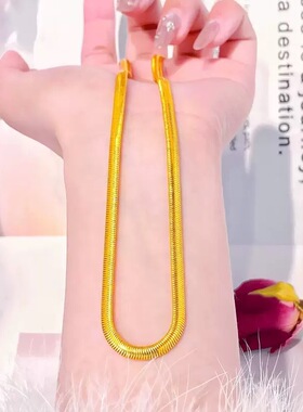 扁蛇骨链沙金项链仿真黄金色颈链轻奢简约锁骨链高级感金店同款女