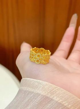 老铺同款金刚杵戒指女仿真黄金沙金指环中古轻奢玫瑰花窗花送女友