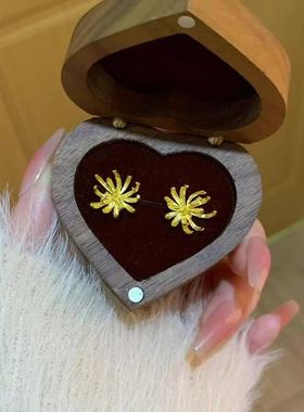 小雏菊耳钉仿真黄金古法沙金轻奢时尚耳饰新中式高级感简约送女友