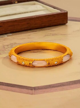 宫廷风花丝手镯仿真黄金仿真和田玉镯子金店同款雕花金玉良缘手饰