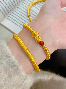 牡丹花手镯锤纹黄金色女