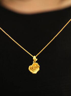 黄金色玫瑰花吊坠女花朵项链
