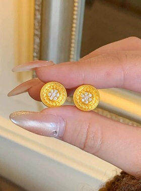 腰缠万贯沙金耳钉仿真黄金色麦穗耳饰花丝点钻新中式轻奢高级感女
