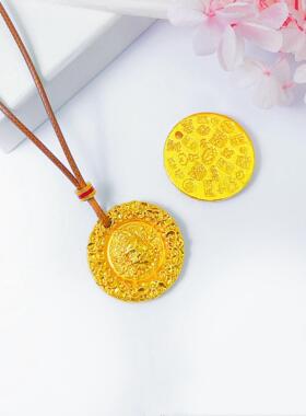 韦雪同款字符锤纹黄财神吊坠