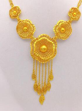 黄金色凤凰孔雀幸福花嫁结婚项链