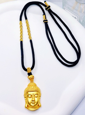 佛头吊坠仿真黄金沙金色项链平安佛大日如来毛衣链金店同款送老婆