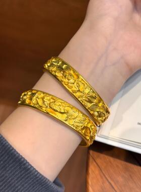 牡丹花沙金手镯仿真结婚假黄金镯子久不掉色轮胎结婚首饰假五金