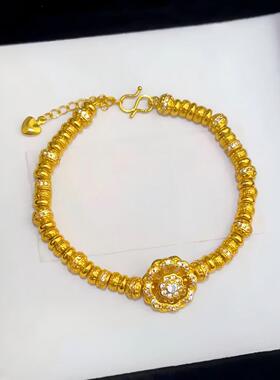 人生四美手链仿真黄金色镀金沙金手串项链耳钉结婚五金套装首饰女