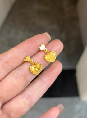 爱心沙金耳钉龙鳞爆闪仿真黄金新中式耳环女款金店同款轻奢耳饰