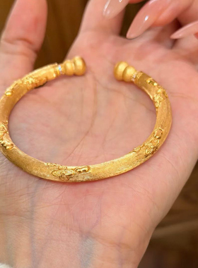 樱花沙金手镯仿真黄金实心开口复古花朵新中式国风复古葫芦镯子女