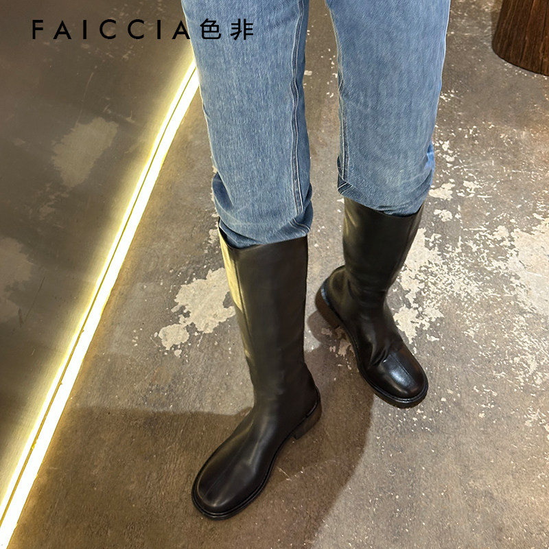 色非V口骑士靴女靴子新款显瘦简约百搭长筒靴黑色瘦瘦靴,淘宝优惠券,粉丝福利购,淘宝优惠卷