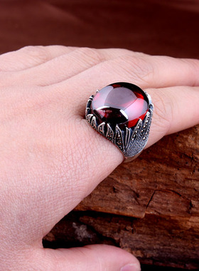 包邮925纯银复古泰银石榴石兰花