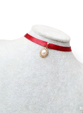 洛丽塔小公主新年红珍珠吊坠颈链女宝宝脖链短项链女童饰品