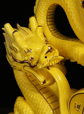 陶瓷青龙摆件办公室桌面装饰品