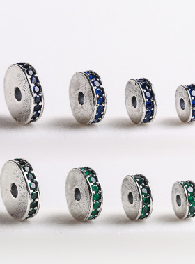 S925纯银镶嵌彩色锆石隔片藏式文玩手串配饰diy吊坠挂件饰品配件