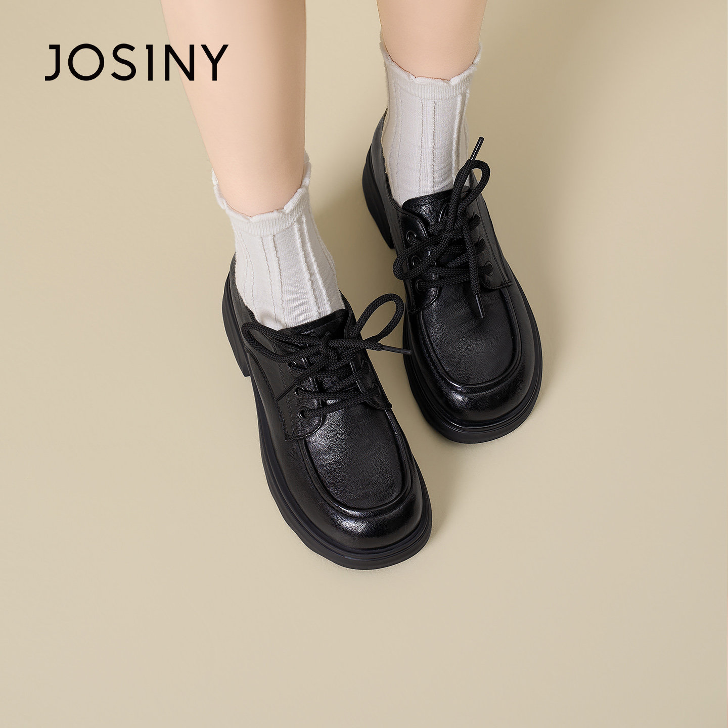 Josiny/卓诗尼英伦风厚底乐福鞋26春女系带粗跟深口单鞋百搭通勤,淘宝优惠券,粉丝福利购,淘宝优惠卷