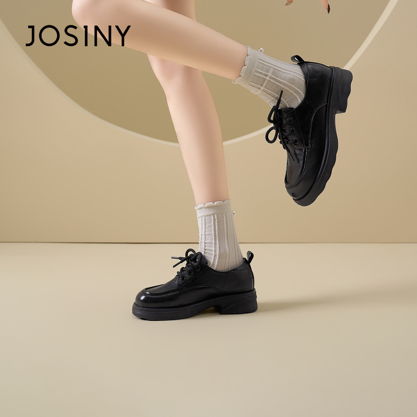 Josiny/卓诗尼英伦风厚底乐福鞋26春女系带粗跟深口单鞋百搭通勤,淘宝优惠券,粉丝福利购,淘宝优惠卷