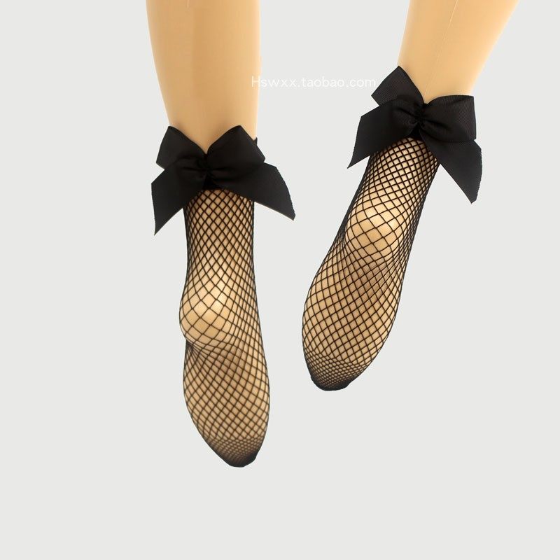 夏季女式尼龙薄款黑色蝴蝶结大中小渔网眼弹力蕾丝短筒袜镂空短袜,淘宝优惠券,粉丝福利购,淘宝优惠卷