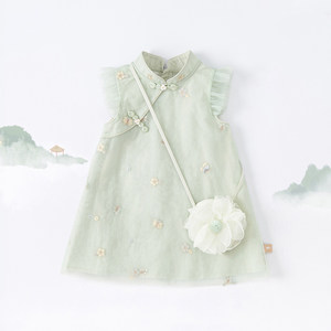 戴维贝拉女童连衣裙夏装新款国风公主裙周岁新中式六一儿童裙子