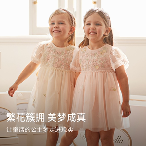 戴维贝拉女童连衣裙夏装2024新款儿童网纱公主裙周岁女宝礼服裙子