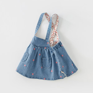 戴维贝拉儿童裙子2024春装新款女童洋气牛仔背带裙宝宝连衣裙童装