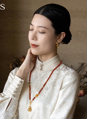 曼古银宝南红玛瑙葫芦多层毛衣链