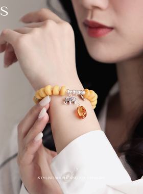 MGS/曼古银琥珀蜜蜡手链女S925银手串珠子女士生日礼物送妈妈饰品