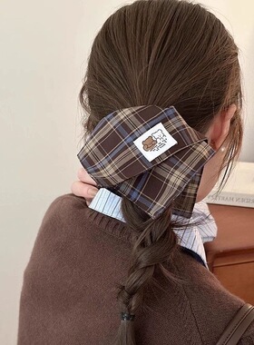牛仔蓝色方巾大肠发圈女气质感超大号发绳扎头发皮筋方形发饰