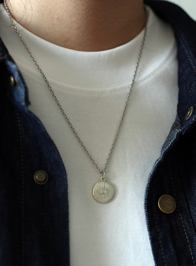 足银手工太阳纹小吊坠项链百搭