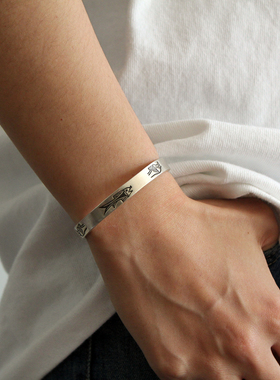 彩陶鱼纹999足银纯手工中式手镯