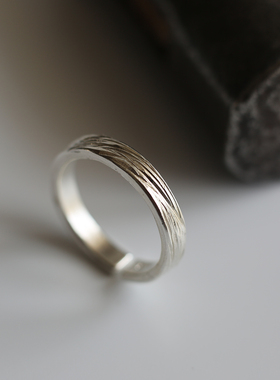 丝线肌理纯手工打制细手指足银戒