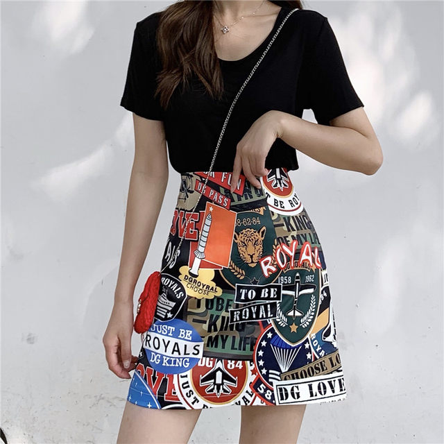 Graffiti fat mm versatile style hot girl ins trendy skirt