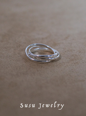 紧密相连三环连体925银戒指