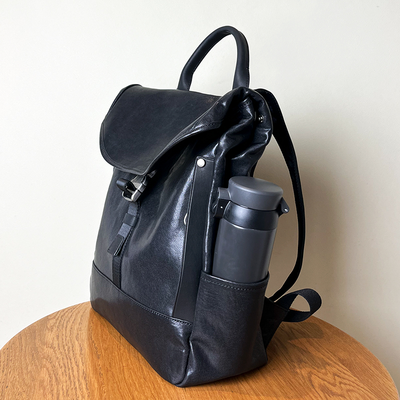 高级感植鞣皮双肩包真皮男士小号电脑背包头层牛皮男包通勤书包潮 - 图0